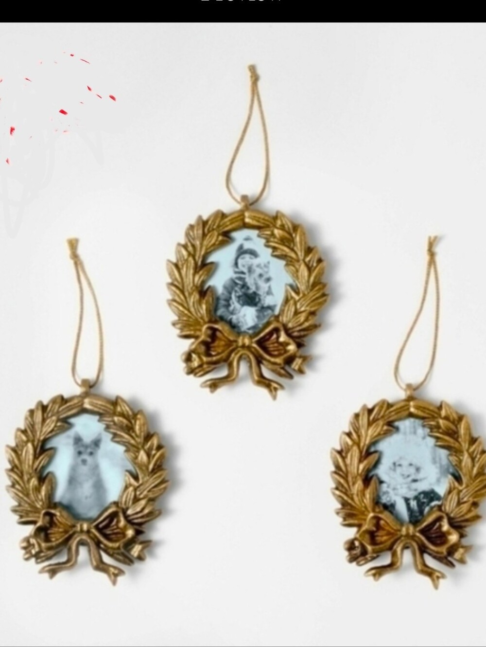 Studio McGee Sets of 3 Wreath Picture Frame Christmas Ornaments